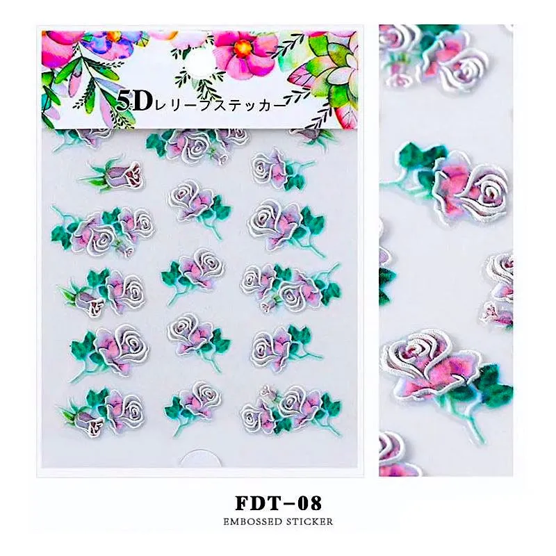 5D Embossed Flowers Nail Art Stickers