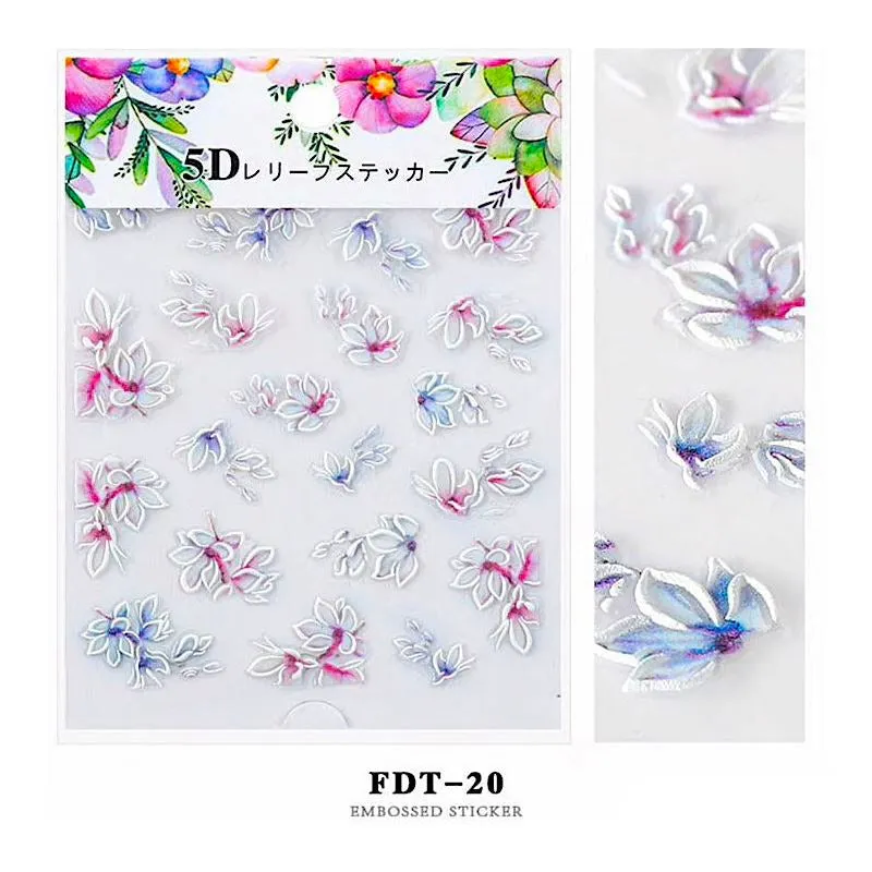 5D Embossed Flowers Nail Art Stickers