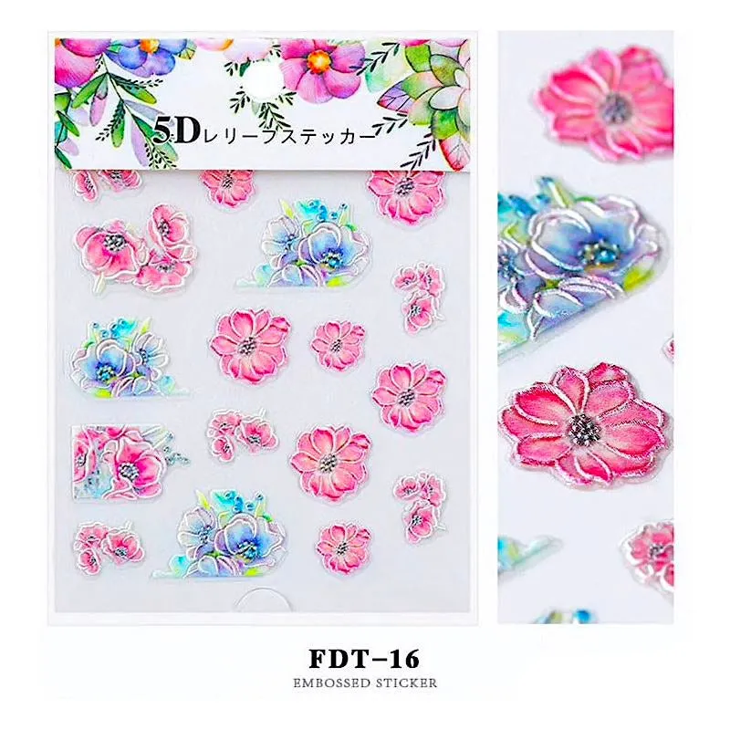 5D Embossed Flowers Nail Art Stickers