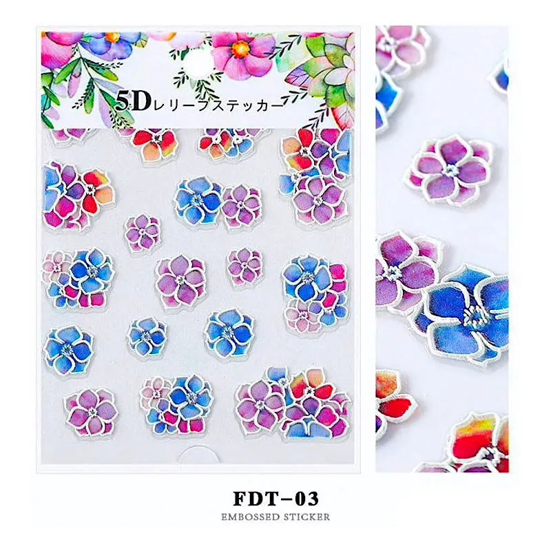 5D Embossed Flowers Nail Art Stickers