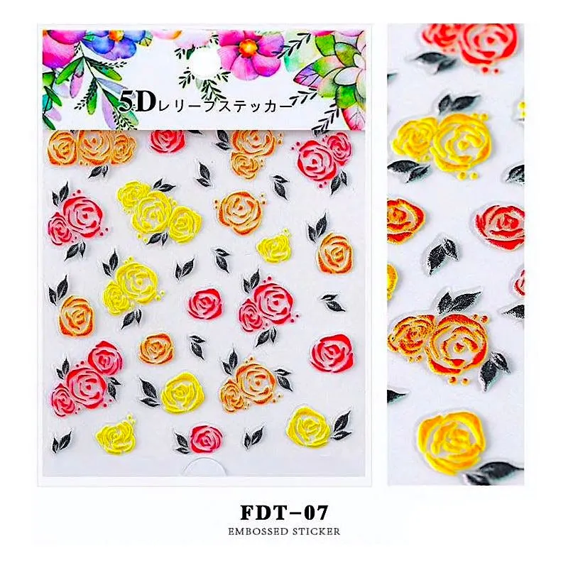 5D Embossed Flowers Nail Art Stickers