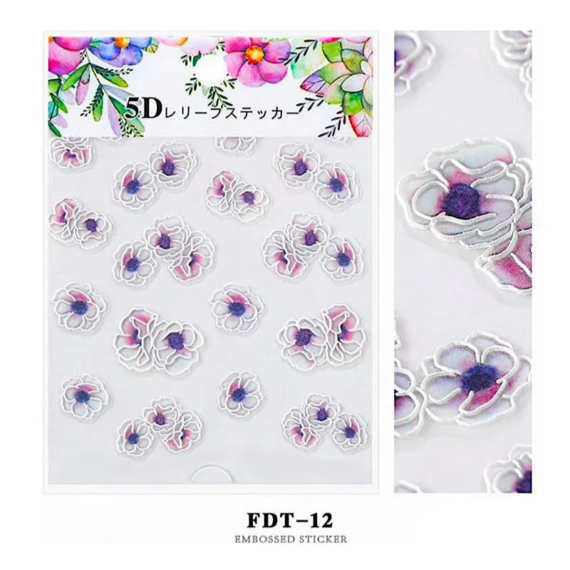 5D Embossed Flowers Nail Art Stickers