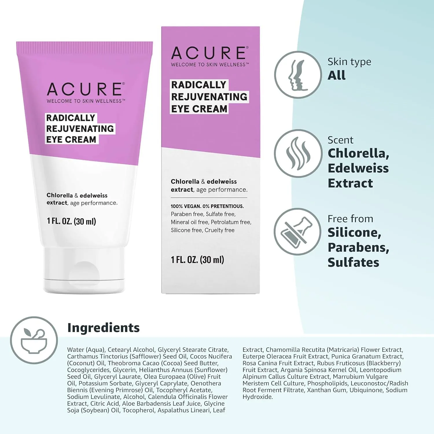 Acure Radically Rejuvenating Eye Cream Vegan Anti Aging Skincare Extract