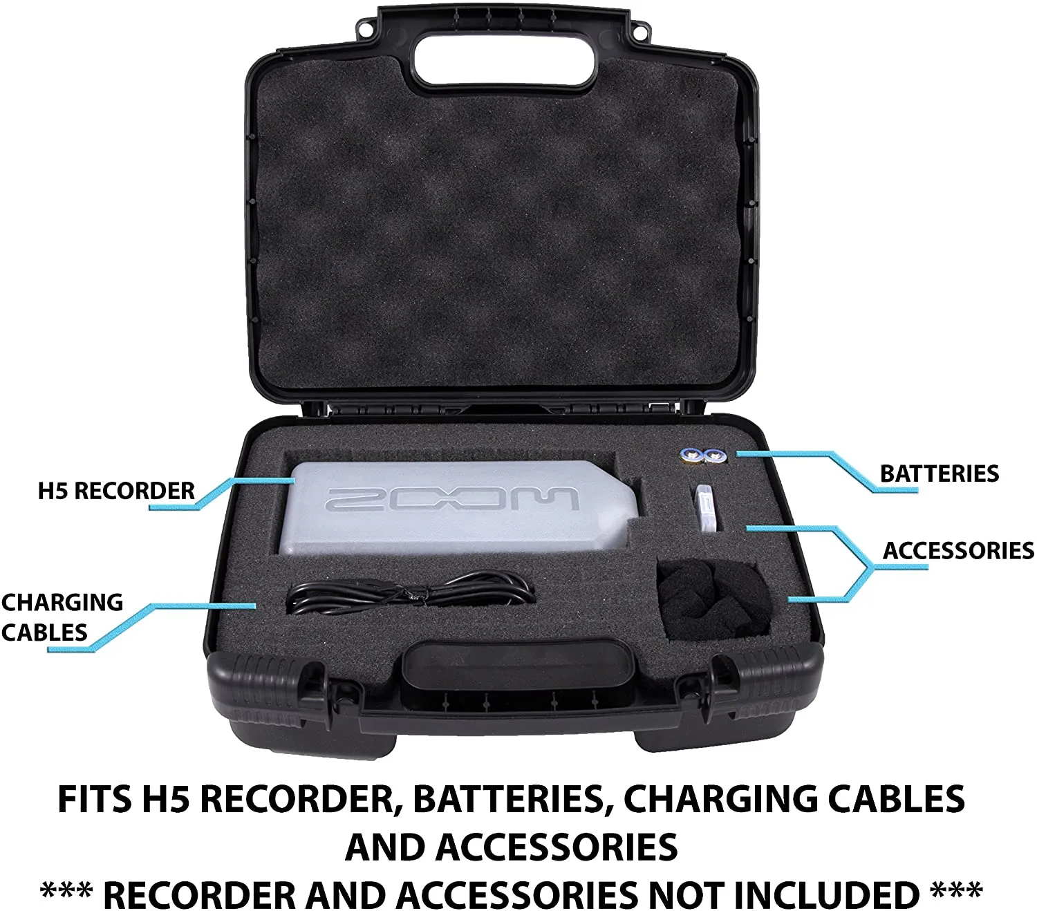 CASEMATIX Recorder Travel Case Compatible with Zoom DAT Recorder, H1, H2N, H5, H4N, H6, F8, Q8 Handy Music Recorders, Charger, Tripod Adapter & More