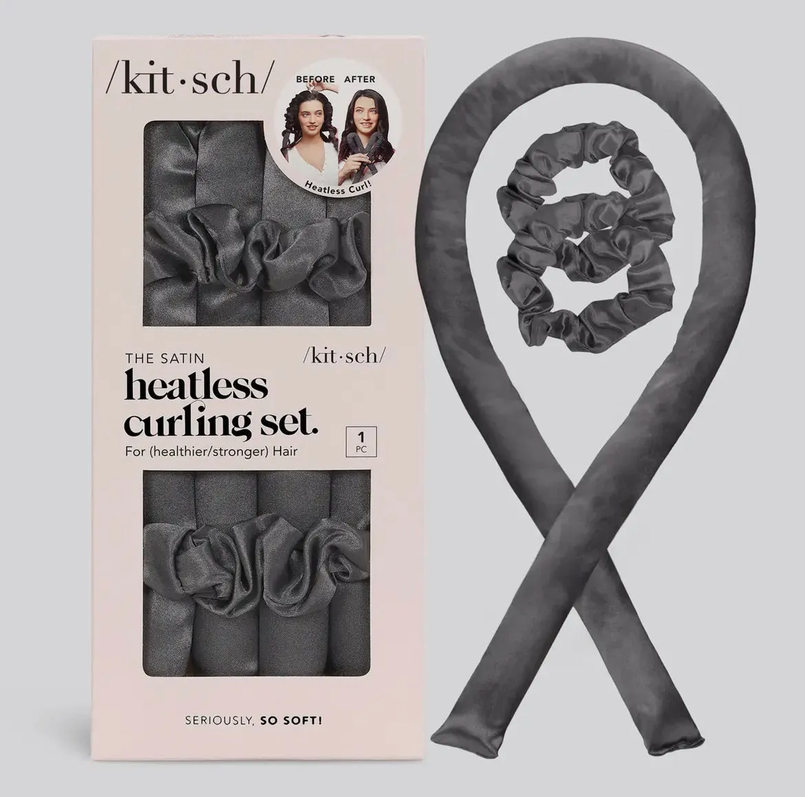 Kitsch Satin Heatless Curling Set - Charcoal