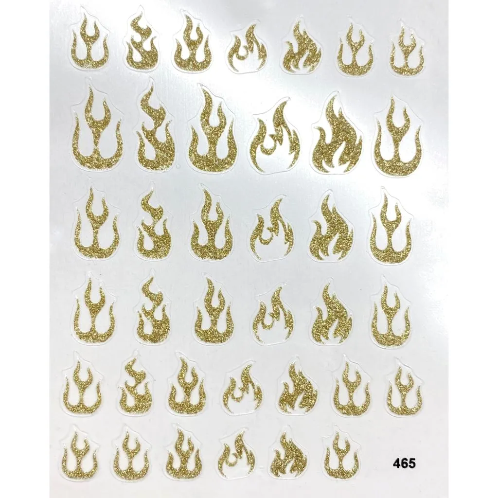 Nail Art Sticker - Glitter Gold Flames