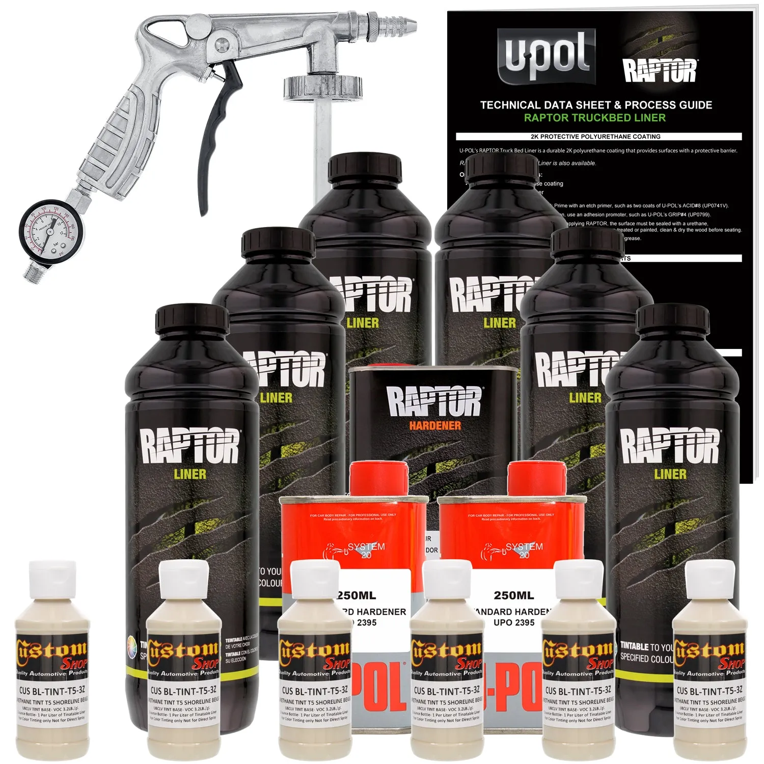 Shoreline Beige - U-POL Urethane Spray-On Truck Bed Liner Kit with included Spray Gun, 6 Liters